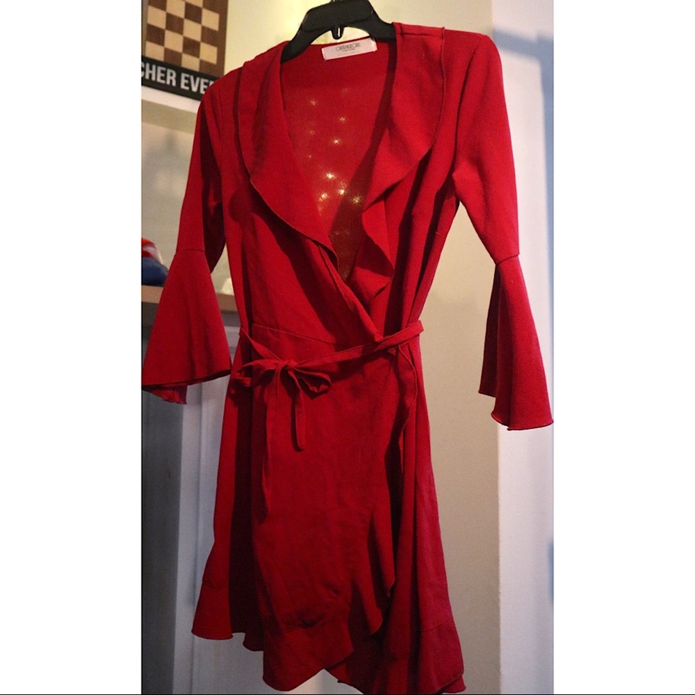 Red Ruffle Wrap ASOS Dress-size US6 - Picture 2 of 5